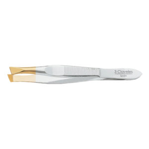 Pinza 3 claveles sesgada ancha punta oro 80 mm